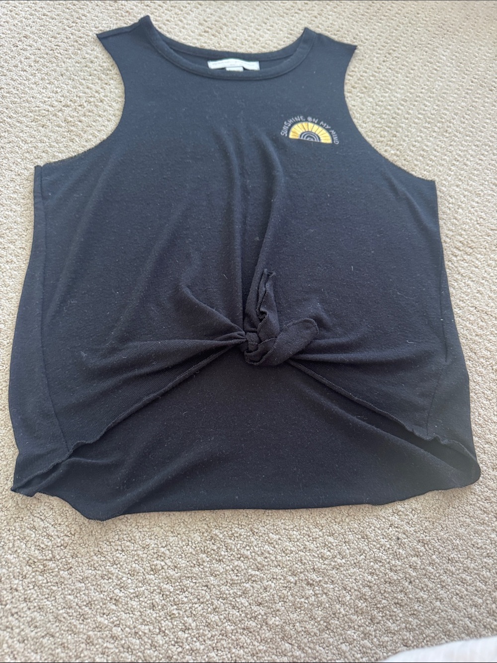 Spiritual Gangster Black Knot-Front Muscle Tank with Yellow Rainbow Detail